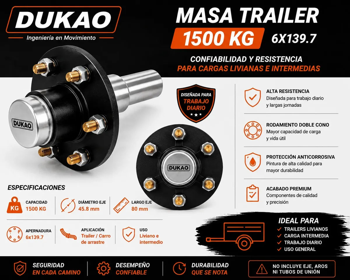 Masa Para Carro De Arrastre Par 1500kg 6x139.7 Dukao