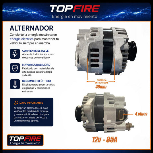 Alternador 85a Para Jac J2 J3 Toma 180 Grados Top Fire