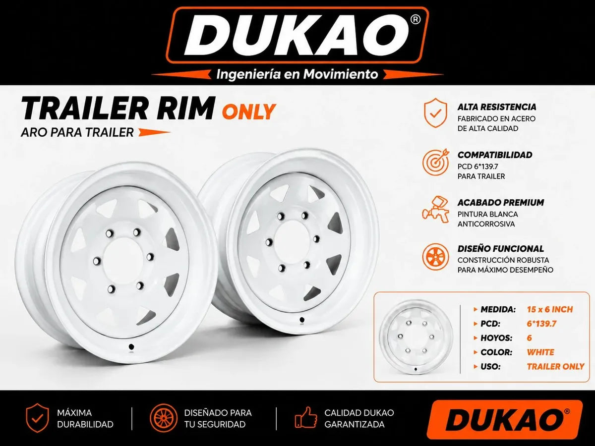Llanta Aro 15 Trailer 6x139.7 Blanca Reforzada Par Dukao