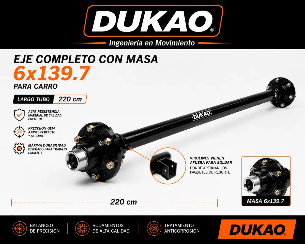 Eje Sin Freno 2700kg 6x139.7 Carro Arrastre Dukao