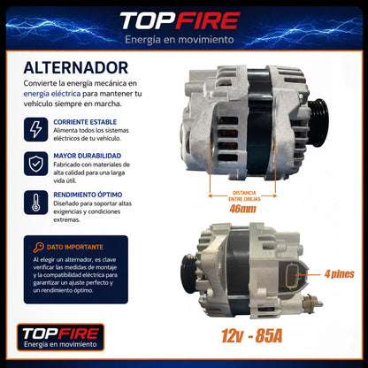 Alternador 85a Para Jac J2 J3 Toma 180 Grados Top Fire