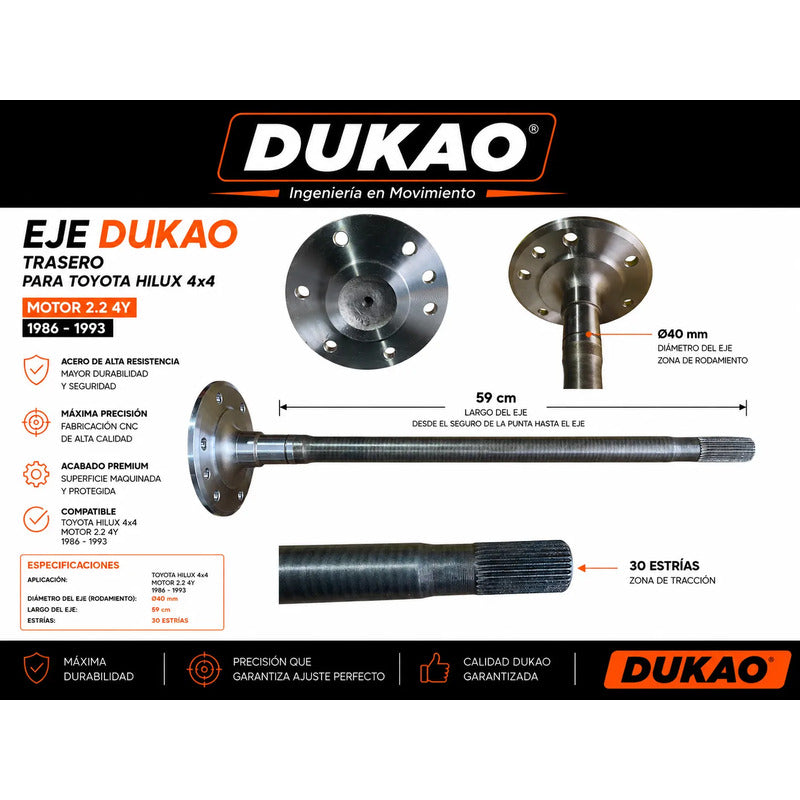 Eje Trasero Toyota Hilux 4x4 1987/93 2.2 4y Dukao