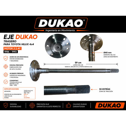 Eje Trasero Toyota Hilux 4x4 1987/93 2.2 4y Dukao