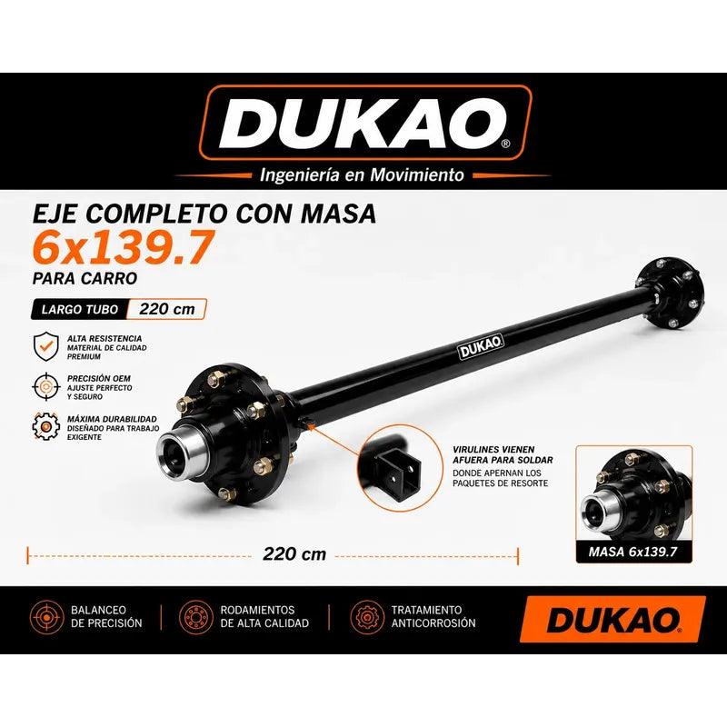 Eje Sin Freno 2700kg 6x139.7 Carro Arrastre Dukao