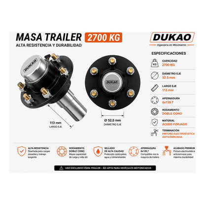 Masa Para Carro De Arrastre Par 2700kg 6x139.7 Dukao